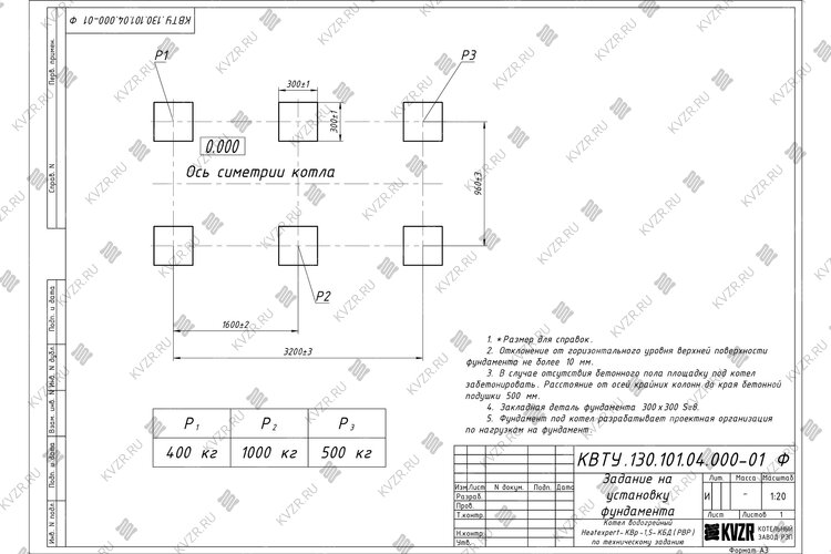 Котел на угле дровах 1.5 МВт с ОУР фундамент