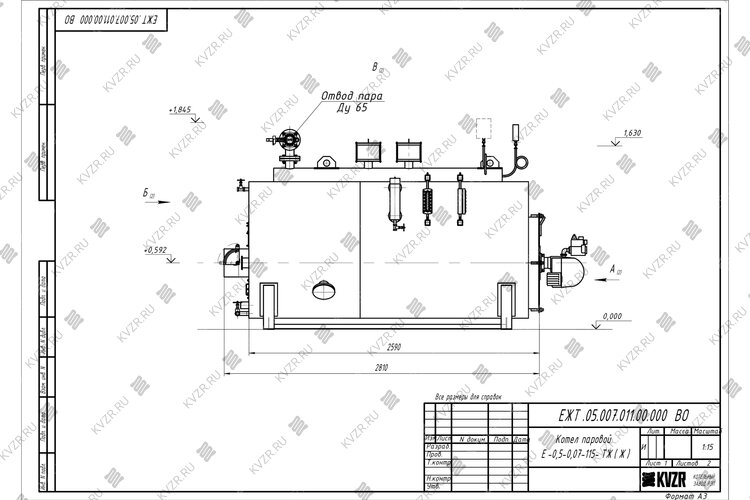 Чертеж парового котла КП 500 на мазуте
